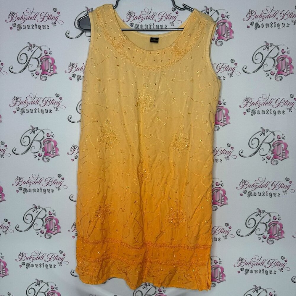 Dress sparkly sequin embroidered waist belt tie ombre orange 🍊 summer hippie